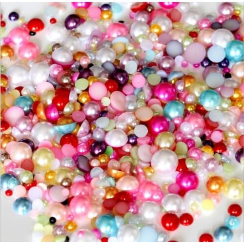 6600PCS 1.5mm-9mm Random Mix Color Mix Size Half Round Flatback Pearl Beads ABS Plastic Imitation Half Pearl for Art Decoration