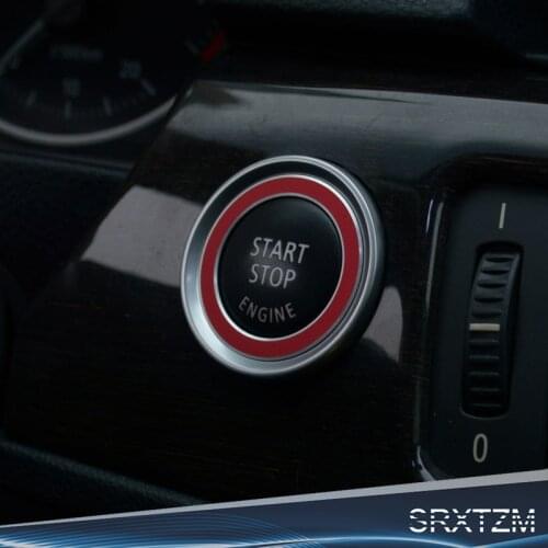 SRXTZM Aluminum Engine Start Stop Button Cover Red Ring Silver Key Ignition Stickers For BMW E90 E92 E93 3 Series 320 325i 335i