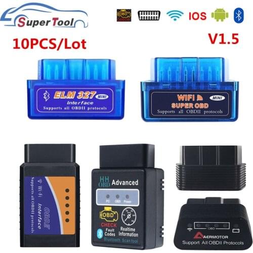 10PCS ELM327 V1.5 WIFI OBD2 Scanner ELM 327 WIFI/WI-FI V1.5 OBDII Car Code Reader For Android/IOS/Windows Support 9 protocols
