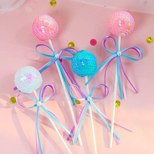 2 pcs Paillette Lollipop Cake Topper Princess Theme Birthday DIY Cake Top Flag Baby Shower Wedding Decor Cupcake Topper Hot Sale