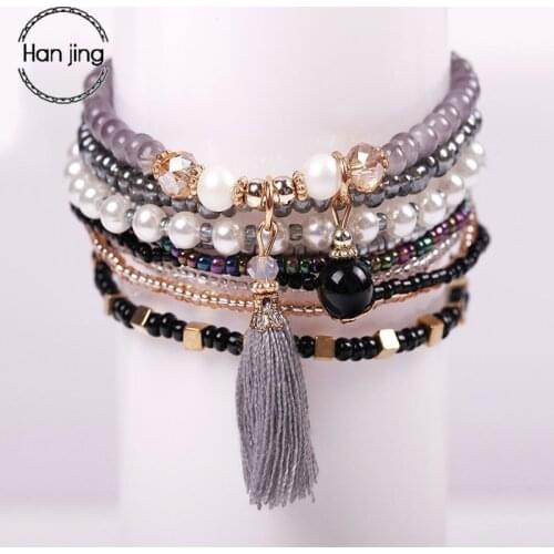 Bohemian Friendship Bracelets & Bangles For Women Boho Crystal Beads Tassel Charm Bracelet Set Femme Pulseras Mujer Jewelry Gift