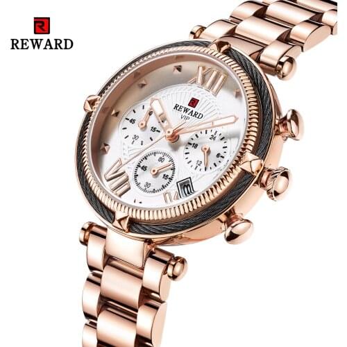 2019 Reloj Mujer REWARD Womens Watches Luxury Brand Sport Watch Women Chronograph Auto Date Ladies Watch Clock Montre Femme
