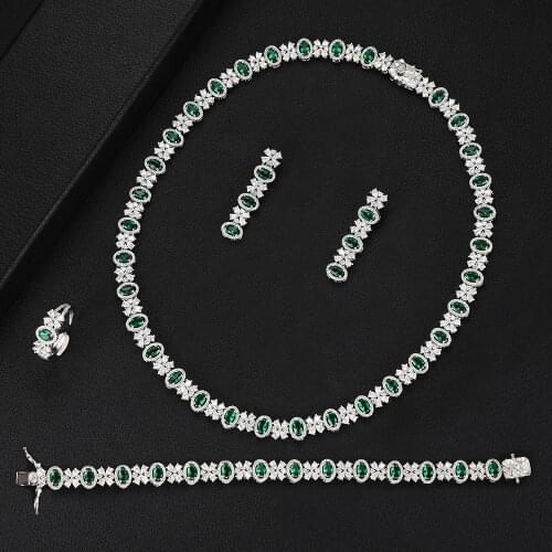 LARRAURI 4PCS Collar Necklace Dangle Earrings Bangle Ring Wedding Jewelry Sets For WomenTrendy Flower Shape Indian Jewelry Sets