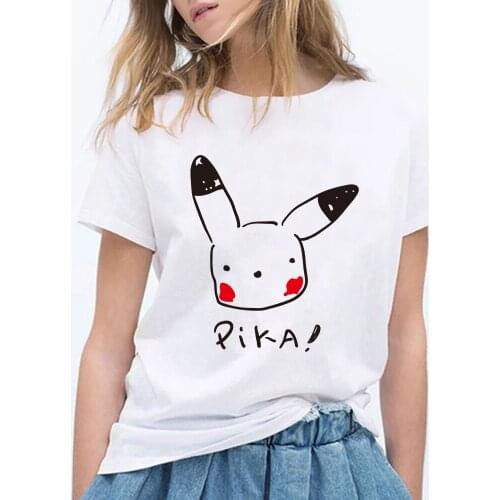 Summer Pokemon Pikachu Kawaii T-shirts Womens Stick Figure Cartoons Casual Maiden Anime Clothes Manga Short Sleeve Streetwear