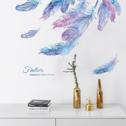 Literary Blue Purple Feather Wall Stickers Decoration Room Decor Cover for Refrigerators Furniture Self-adhesive