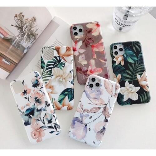 Fashion Flower leaf phone case For iphone 12 Mini 11 Pro XS MAX X XR SE 2020 7 8 plus Soft imd Silicone shockproof cover Funda