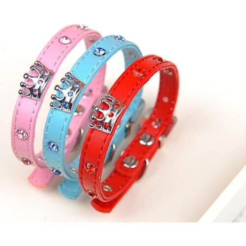 Fashion Dog Collar Bling Hot Drilling PU Pet Puppy Choker Cat Necklace CROWN
