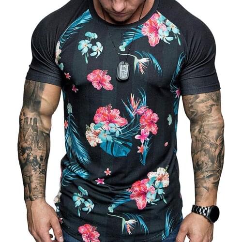 2021 Men T-Shirt Summer Short Sleeve Round Neck Printed Flowers Leaves Printed T-shirt Short Sleeve Men Tops мужские комплекты