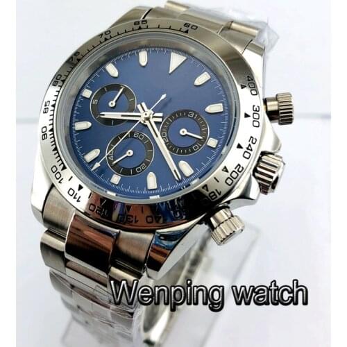 39mm Bliger sapphire glass silver case blue dial ceramic bezel luminous automatic mens mechanical leisure sport watch