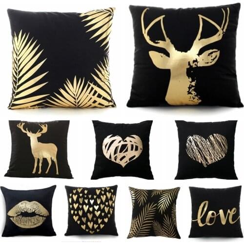 Black Heart Patten Gold Foil Pillowcase White Letters Art Cushions Home Decor Sofa Throw Pillow Almofadas Decorativas Para Sofa