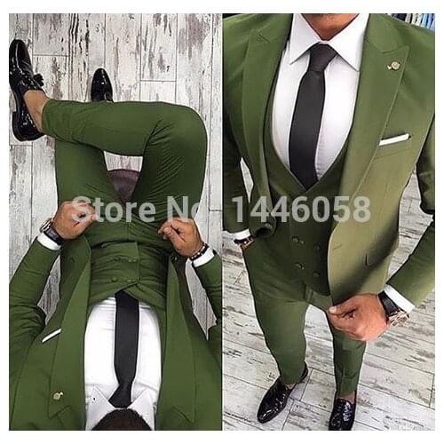 2018 New Arrival Mens Costume Groomsmen Green Slim Fit 3 Piece Tuxedo Groom Wedding Suits Custom Prom Best Man Blazer