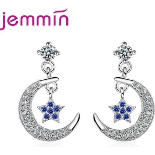 New Fashion Top Quality Concise Moon Star Drop Earring For Women Party Accessories Jewelry Design 925 Sterling Silver