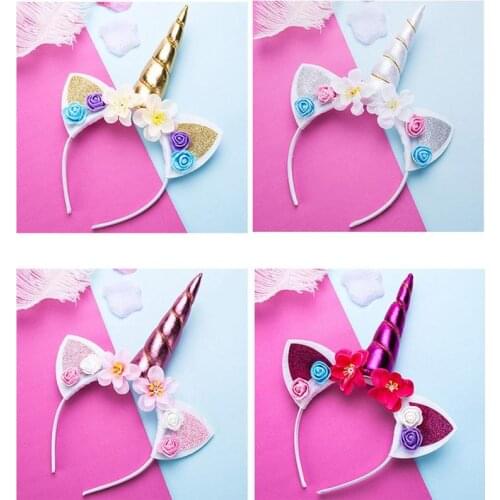 New 1PC Unicorn Headband Assorted Hair Hood Flowers Kids Baby Headwears Cute Decor