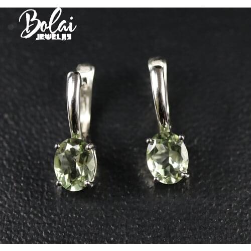 Bolaijewelry,Natural green amethyst earring, 925 sterling silver, simple style, for women to wear delicate jewelry daily