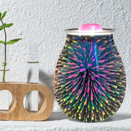 Fireworks Glass Scented Oil Burner With 3D Effect Night Light, Wax Melt Warmer Fragrance Candle Aroma Decorative Lamp UK Plug