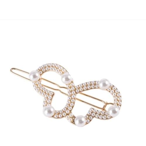 Light Yellow Gold Color Alloy Stackable 2 Cute Heart with Imitation Pearl Hair Jewelry for Lovers Gift