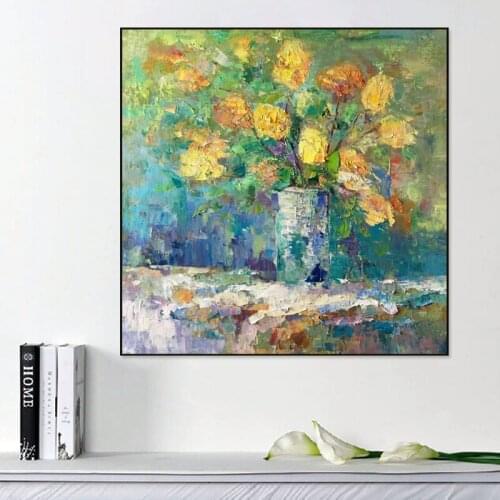Thick Palette Knife Flower Pic Wall Art Hand Painted Modern Abstract Oil Painting On Canvas For Living Room Home Decor No Frame