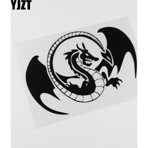 YJZT 18.2CMX13.1CM Cute Winged Dragon Car Waterproof Vinyl Car Sticker Black /Silver 13C-0117