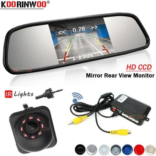 Koorinwoo Visible Car Parking System Reversing Radars 4 Video System Black HD CCD Car Monitor Mirror Rear view Camera Parktronic