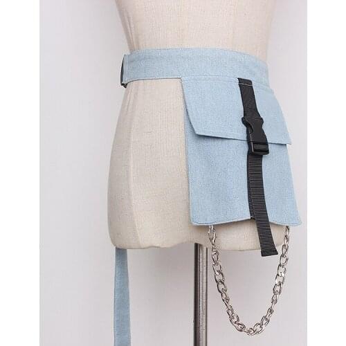 Womens runway fashion blue denim bag Cummerbunds female Dress Corsets Waistband Belts decoration wide belt TB1550