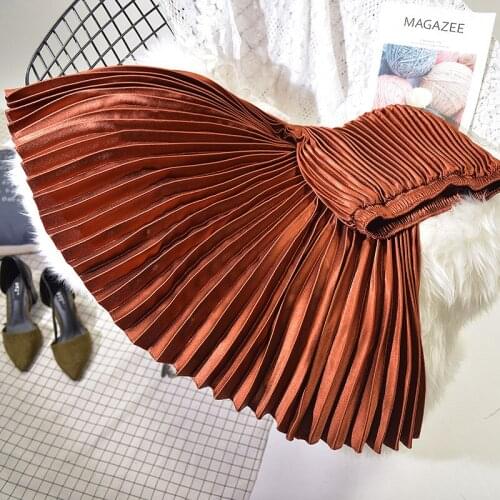 2020 Spring Pleated Waist Long Female Autumn High Quality Women Maxi Skirt Vintage Saia