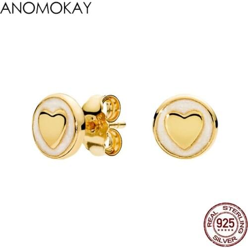 Genuine 925 Sterling Silver Round Heart Stud Earrings for Women Girl Romantic Simple S925 Silver Earrings Jewelry Bijoux Gift