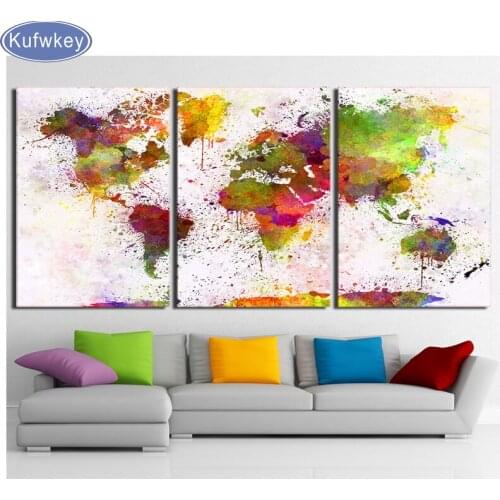 3PCS 5D Diamond Painting Color World Map Kit Full round diamond Embroidery Pattern abstract fantasy Decor Mosaic Arts and crafts