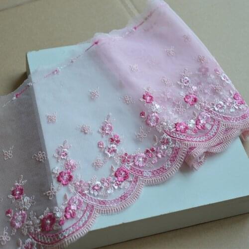 8Meters Flowers Embroidery Lace Trim Pink Flowers Edge Mesh Fabrics For Bra Lingerie Underwear Handmade Dress Decor 20cm Width