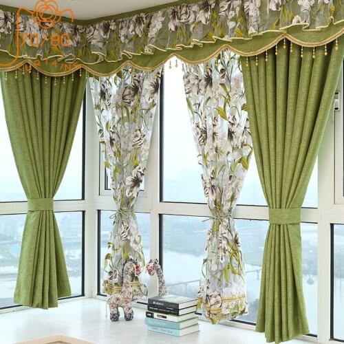 American Cotton and Linen Lace Stitching Blackout Curtains for Living Room Bedroom Finished Corner Screen Customization