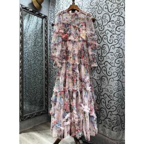 Ball Gown Party Women Long Dress 2021 Autumn Wedding Party Woman Charming Floral Print Cascadng Ruffle Sexy Long Maxi Dress 3XL