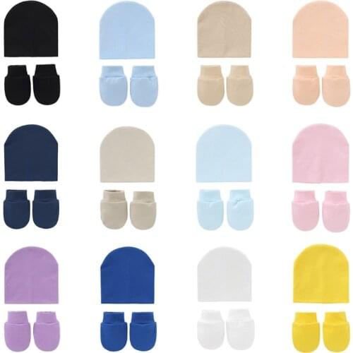 C5AF Baby Newborn Face Protection Scratch Mittens Warm Cap Kit Infants Anti Scratching Knitted Cotton Gloves+Hat Set