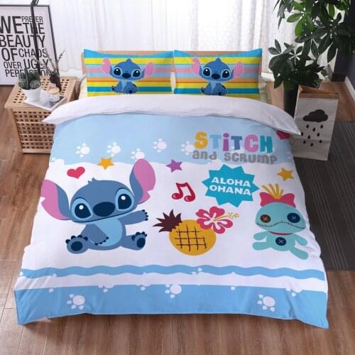 Disney Stitch Bedding Set Duvet Cover Sets Cartoon Bedspread Single Twin Full Queen King Size Bedclothes Kids Boys Girl Gift