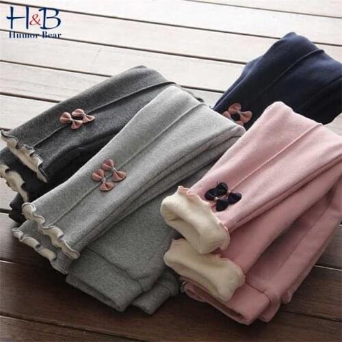 Humor Bear New Girls Warm Pants Winter Children Thicken Outwear Pants Cotton Bow Kids Fleece Trousers Baby Casual Trousers 2-6T