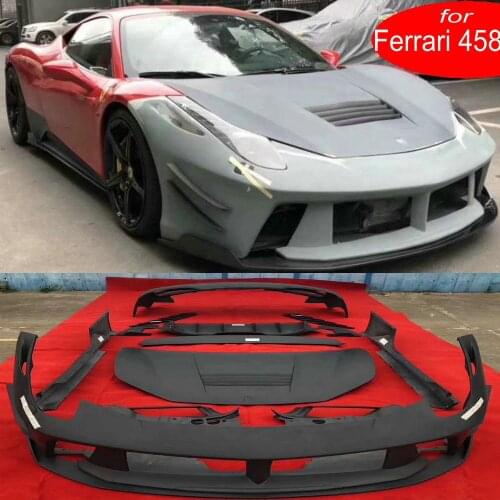 FRP material PD Style auto bodykit car body kits for Ferrari 458 front bumper + hood cover + rear bumper + diffuser + side skirt