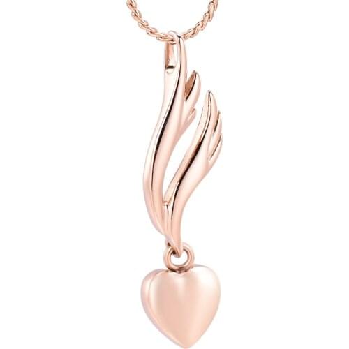 Angel Wing Heart Stainless Steel Cremation Pendant Necklace Ashes Keepsake Holder Memorial Urn Jewelry for Women/Girls