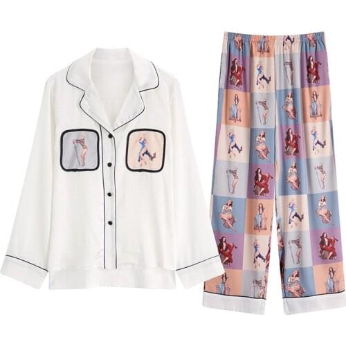 Silk Pajamas for Women French Sexy Ladies Pajama Suit Silky Satin Pyjamas Set Fashion Sleepwear Spring Summer Women Home Clothes