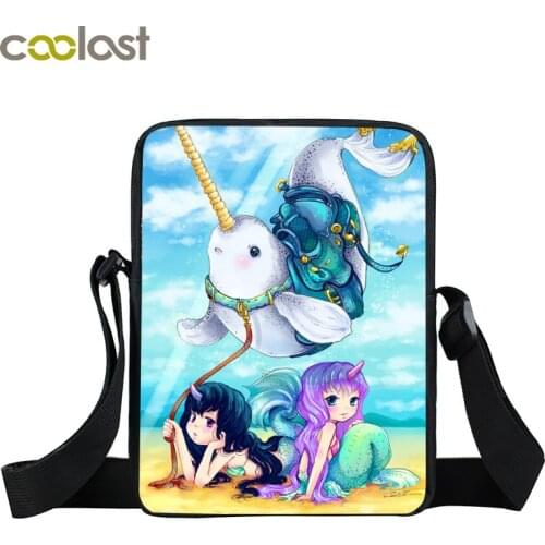 Cartoon Kawaii Narwhal Small Shoulder Bag For Teenage Girls Cute Sea Unicorn Mermaid student Mini Messenger Bag girl Best Gift
