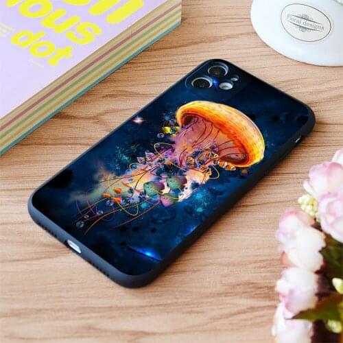 For iPhone Electric Jellyfish World Print Soft Matt Apple iPhone Case 6 7 8 11 12 Plus Pro X XR XS MAX SE