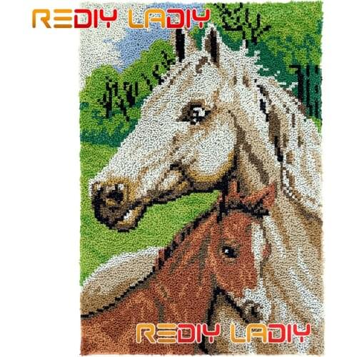 Latch Hook Rug Kits Horses Love Plush Wall Hanging DIY Carpet Rug Chunky Yarn Arts Cushion Crocheted Floor Mat Hobby & Crafts