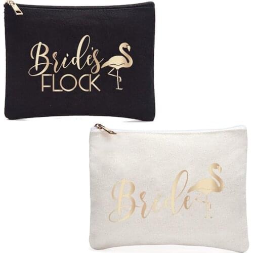 Bride bridesmaid Makeup Bag Flamingo Bachelorette Party bridal shower beach Wedding engagement Honeymoon travel proposal Gift
