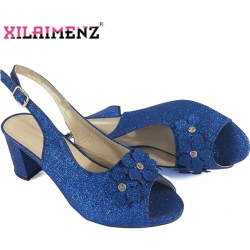Latest 2019 Fashionable African Design Shoes Decorate with Rhinestone in Royal Blue Color Italian Women Sandals for Wedding