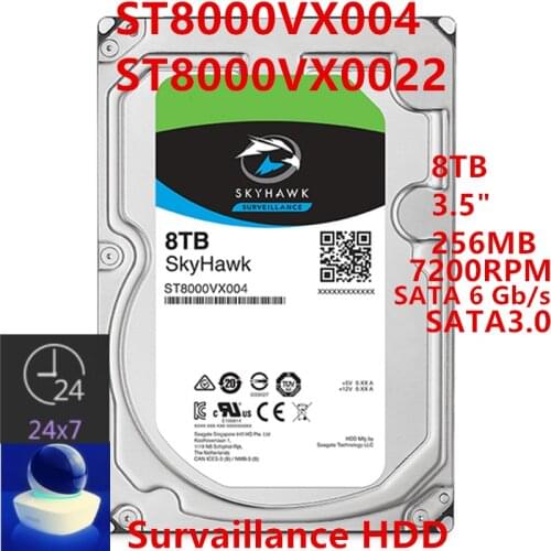 New HDD For Seagate Brand 8TB 3.5" SATA 6 Gb/s 256MB 7200RPM For Internal HDD For Surveillance HDD For ST8000VX004 ST8000VX0022