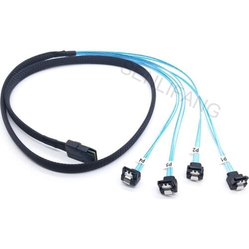 Original 1M Mini-SAS SFF-8087 to 4 SATA Cable Mini SAS 4i SFF8087 36P To 4 SATA 7P Cable 12Gbps Hard Drive Cable