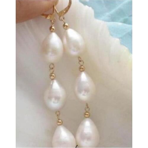 PAIR 9-10MM SOUTH SEA WHITE NATURAL PEARL EARRING 925 SILVER Earring jewelry women Wonderful
