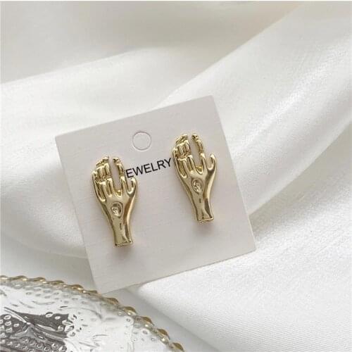 Ruanme a pair of earring stud earrings retro fun wacky niche palm femininity contracted in 2020 the new earrings jewelry