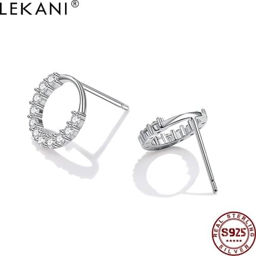 LEKANI Circular Shape Stud Earring For Women S925 Sterling Silver 5A+ Cubic Zircon Earring Fine Jewelry Send Love Gift Hot Sale