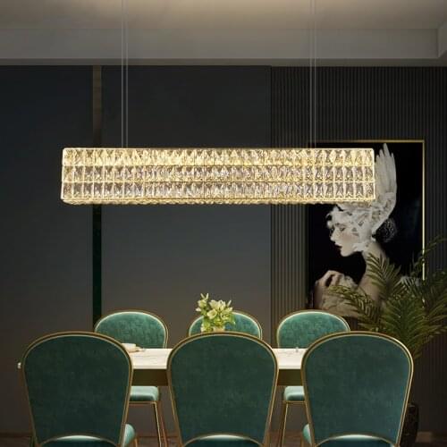 Dining room LED chandelier modern minimalist light luxury design crystal light living room bar rectangular chandelier