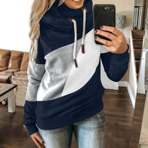 Hoodie Women Casual Solid Contrast Long Sleeve Hoodie Sweatshirt Drawstring Warm Pullover Tops Sweatshirt Sudadera Mujer Fashion