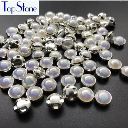 Topstone 100pcs 8mm Sewing Multi AB Crystals Pearls Beads Silver Claw Rhinestones Round Opal Sew On Stones For Clothes T004