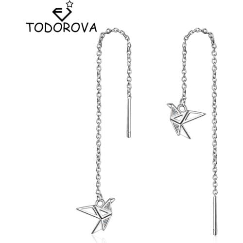 Todorova Origami Paper Crane Little Bird Dangle Earrings for Girls Long Chain Tassel Earring Korean Fashion Women Earrings